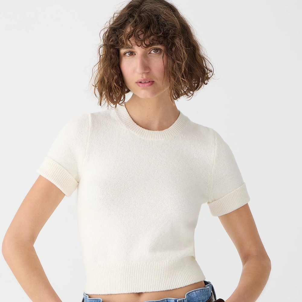 J. Crew NWOT Cuff-sleeve cropped crewneck sweater in textured bouclé